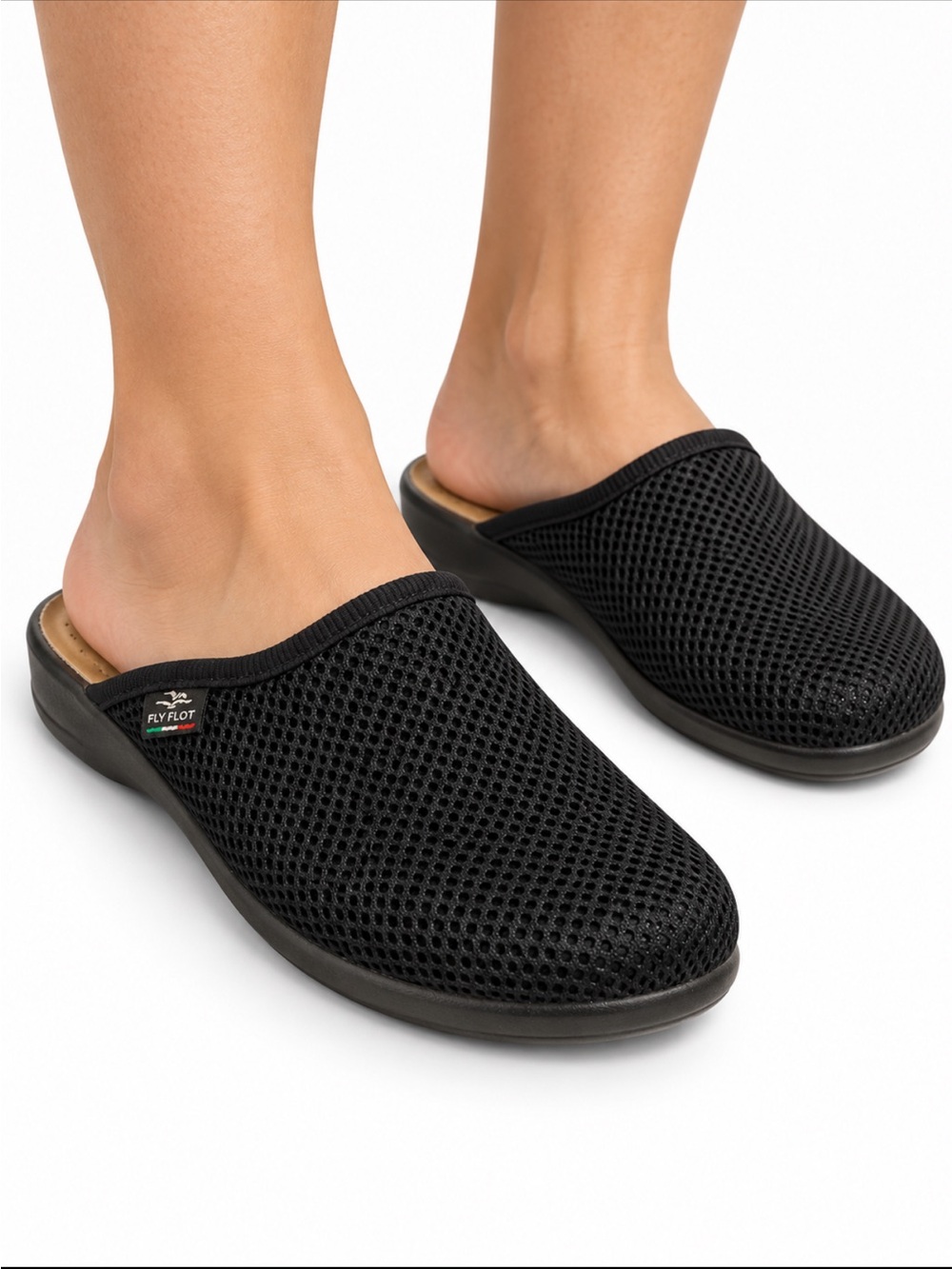 Fly Flot Black Mesh Slip-On Mules SZ 39/8 EUC